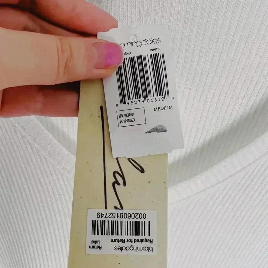 NWT Elan White Ribbed V Neck Long Sleeve Shirt Women's Size M