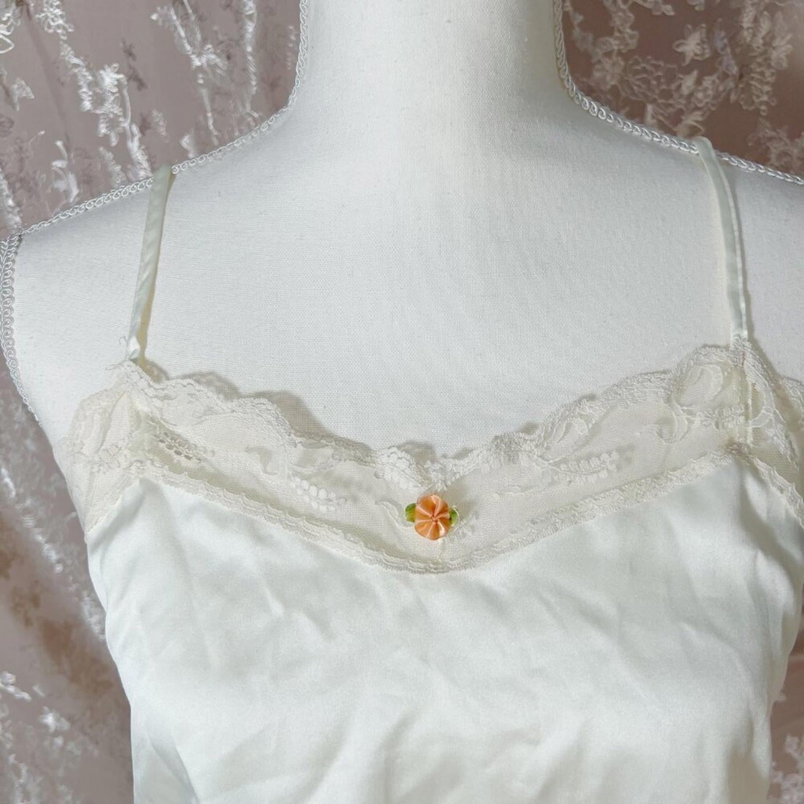 Vintage Millicent Lace Satin Camisole Rosette Coquette Dollette Women's Size M