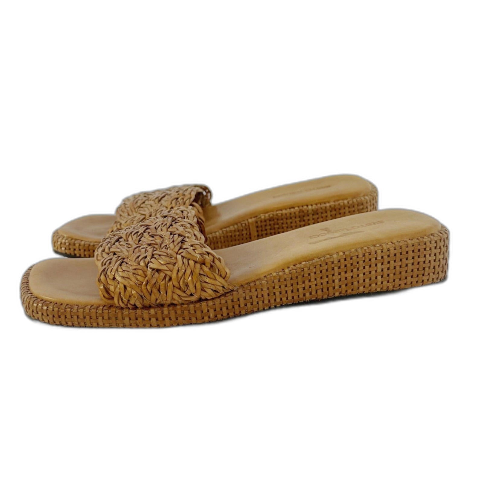 Sesto Meucci Tan Leather Platform Sandals Woven Braided Leather Size 8
