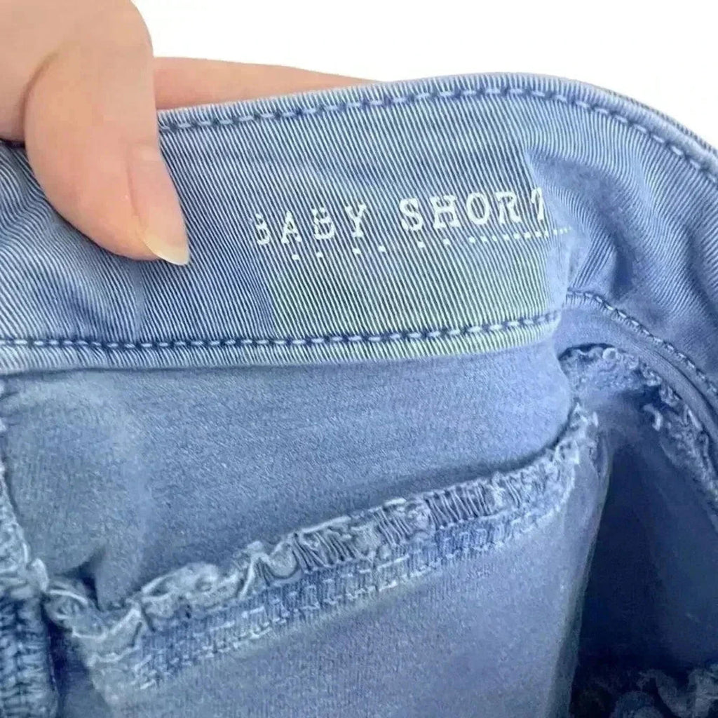 Saks 5th Avenue Gray Baby Short in Blue Low Rise Denim Shorts Women's Size 28