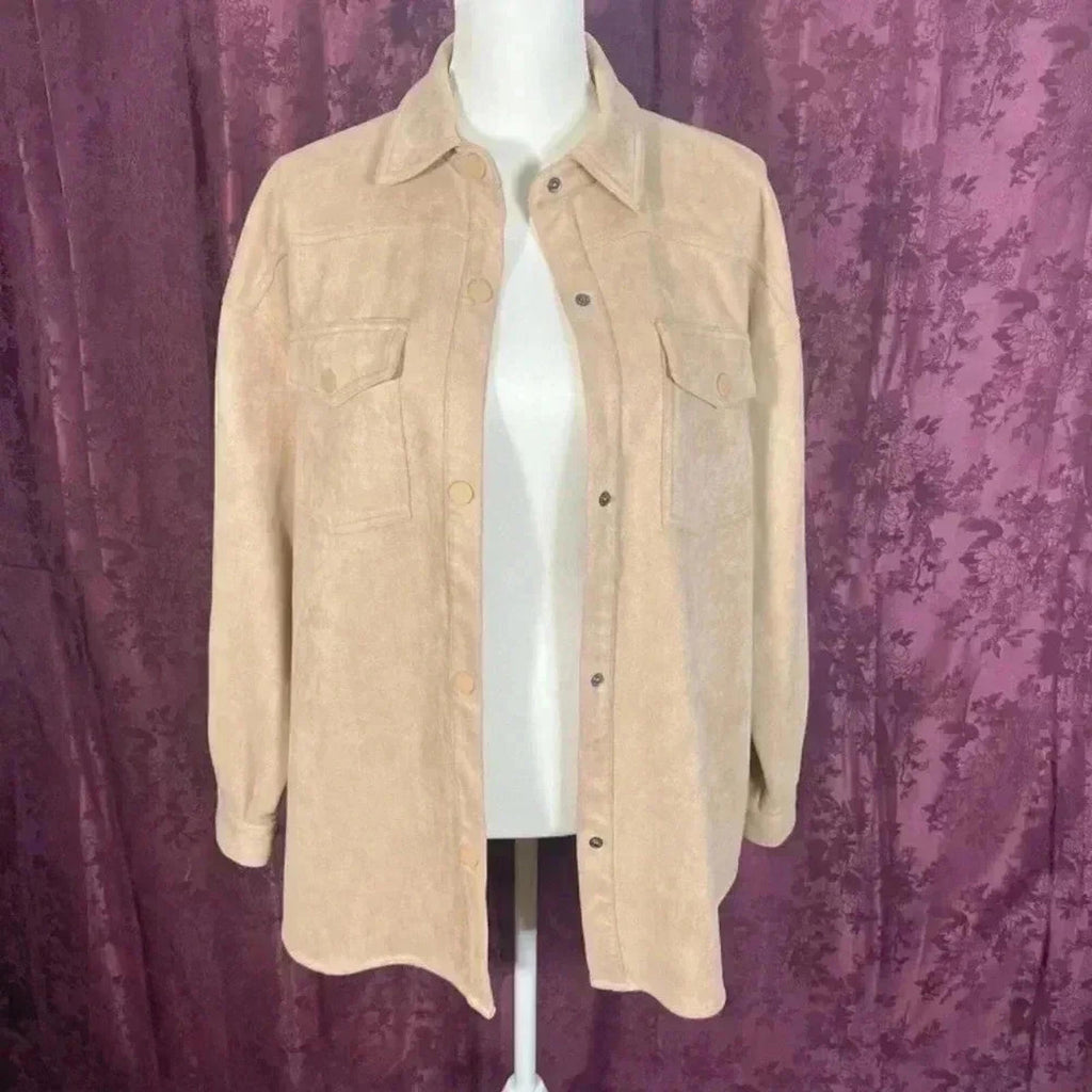 ELODIE Women's Sueded Snap Front Utility Jacket with Chest Pocket Size L