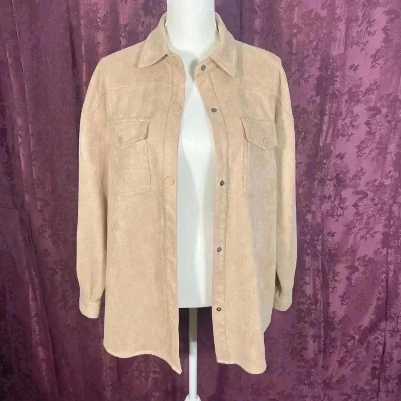 ELODIE Women's Sueded Snap Front Utility Jacket with Chest Pocket Size L