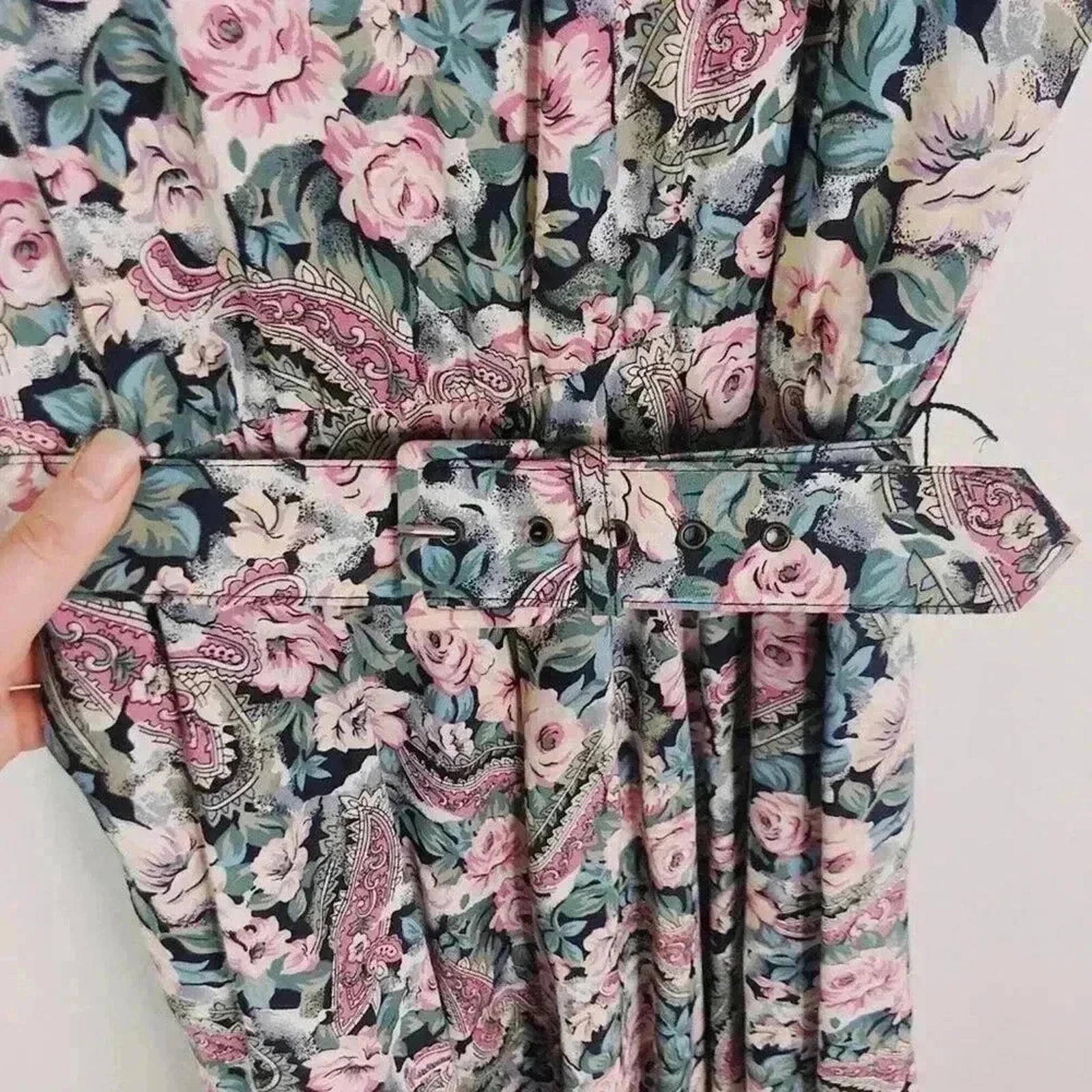 Vintage 80s E. D. Michaels Floral Dress With Belt Women's Size 3 4 Petite