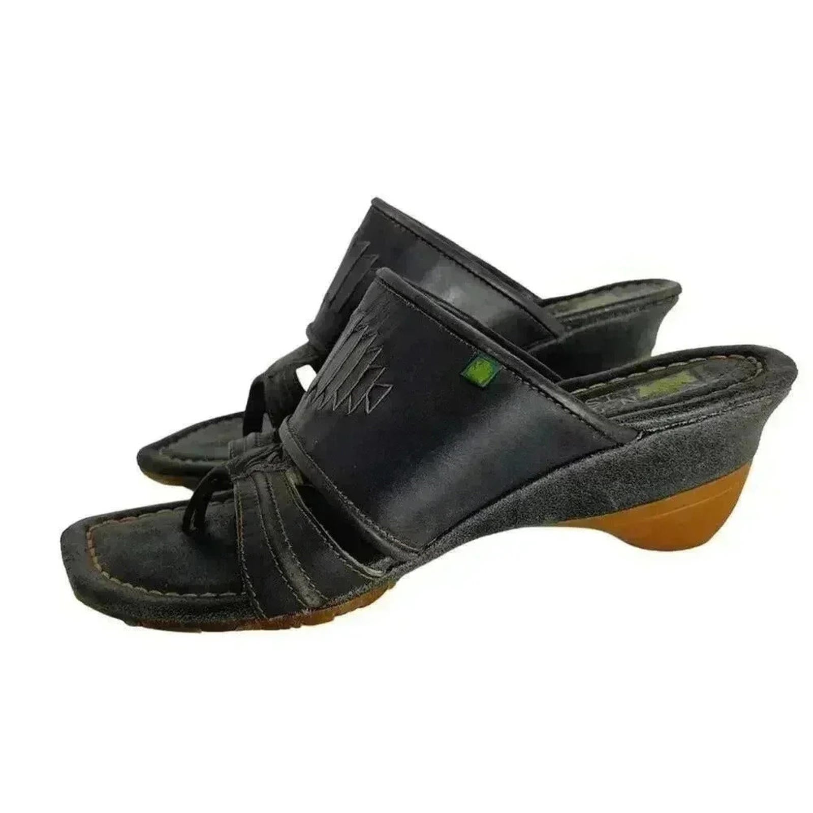 El Naturalista Leather Heeled Flip Flop Sandals Wedge Women's size 11 US