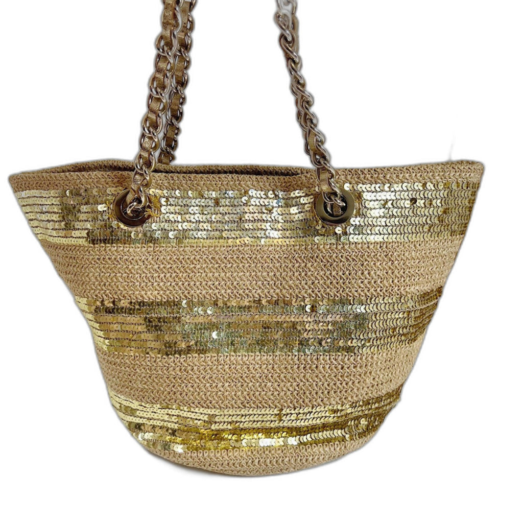 Kate Spade Woven Tote Bag Gold Sequins Summer Bag Beach Tote Shoulder Bag