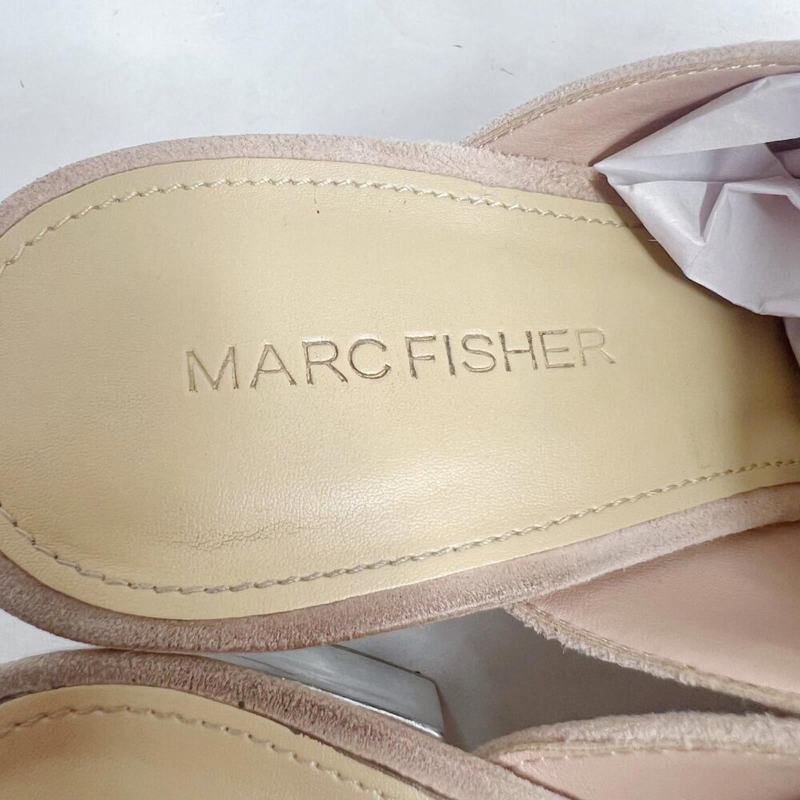 Marc Fisher Rima Tan Blush Suede Sandal Silver Block Heel Mule Slides Size 8