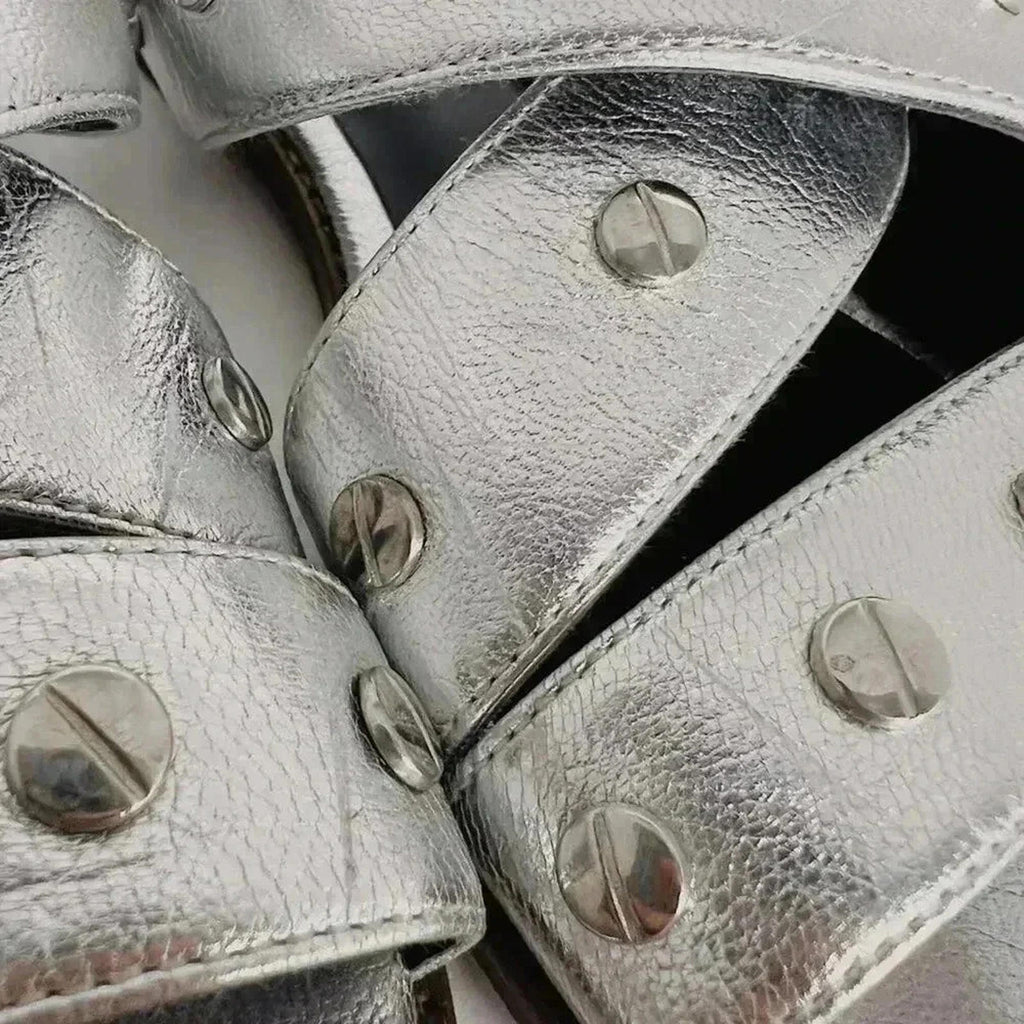 Rebecca Minkoff Silver Leather Studded Strappy Sandals Women's Size 8