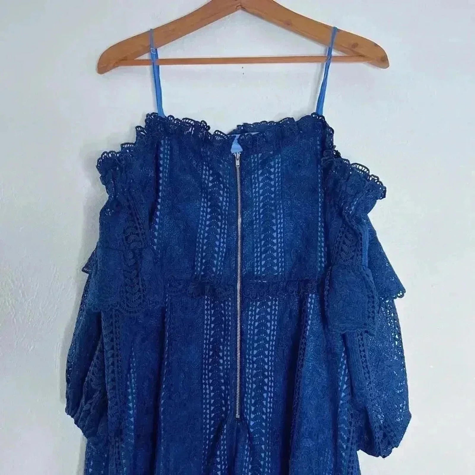 NWT Parker Blue Eyelet Off the Shoulder Dress in Night Women's Size 8