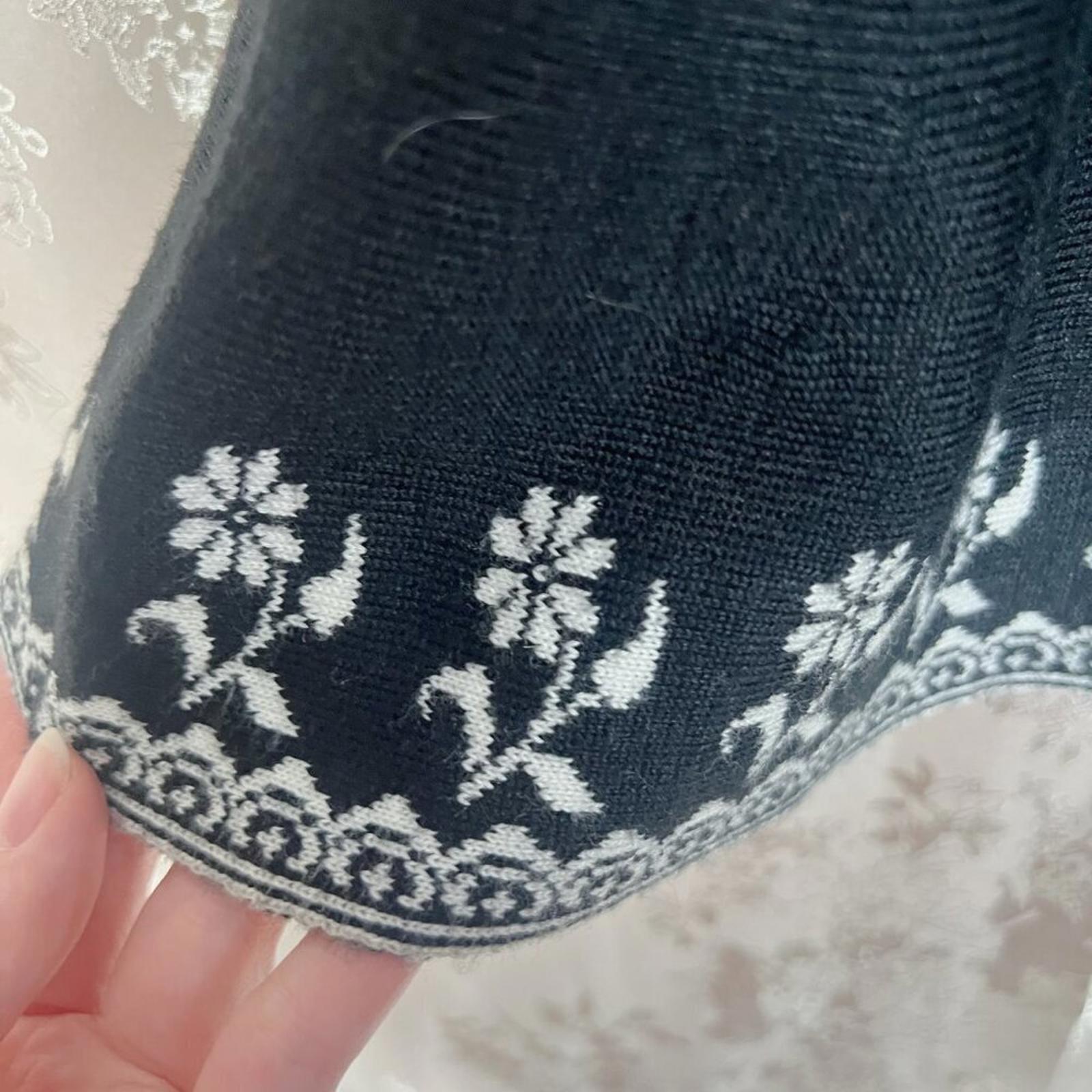 Anthropologie Lapis Black Knit Midi Skirt White Floral Boho Bohemian Size S