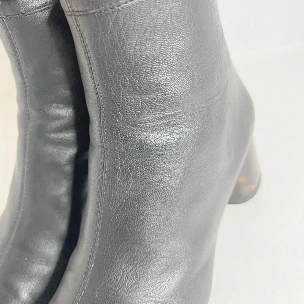 AGL Veta Precious Black Leather Ankle Boot With Tortoiseshell Heel Size 5.5