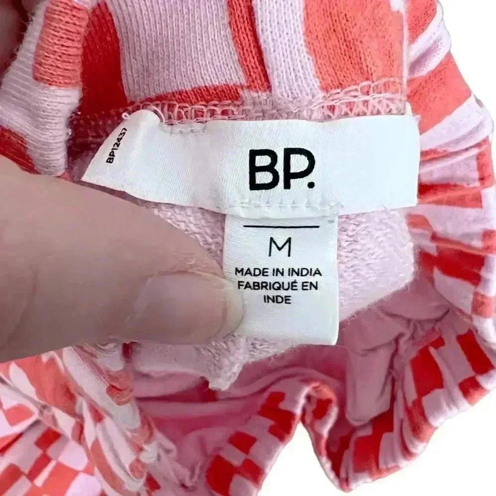 BP Pink and Orange Checker Print Geometric Terry Cloth Sweatpants Women's Size M