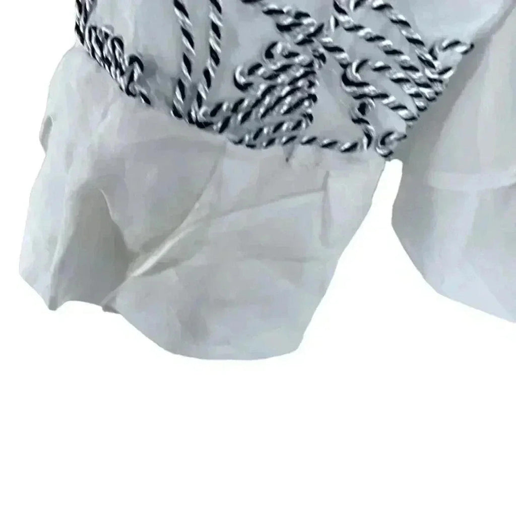 Samuel Dong Silk Black and White Embroidered Abstract Design Blouse Size M