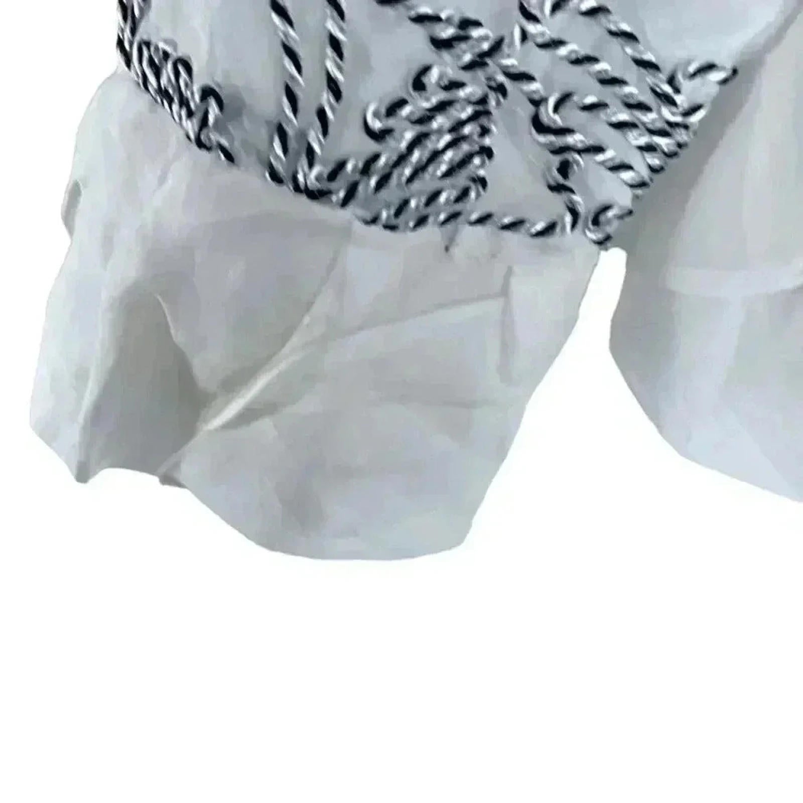 Samuel Dong Silk Black and White Embroidered Abstract Design Blouse Size M