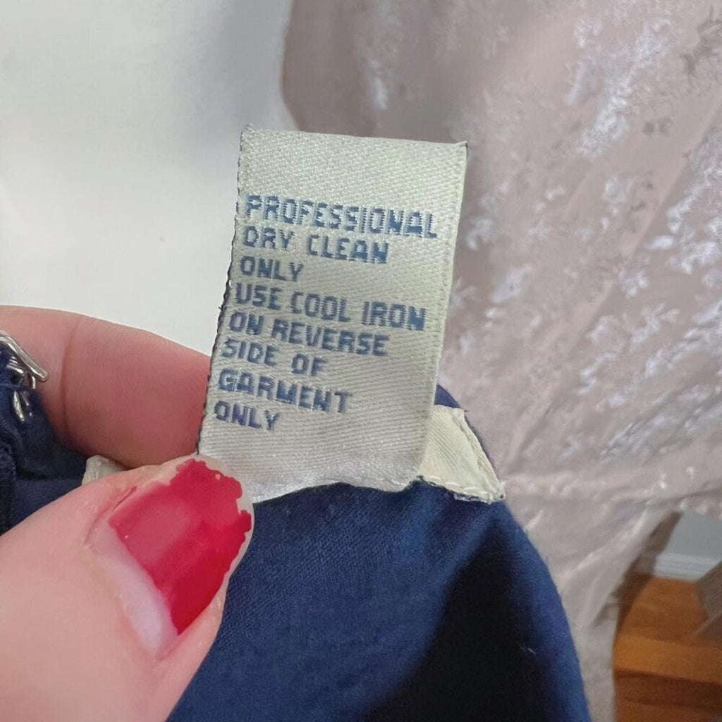 Vintage Anthropologie Odille Navy Blue Rice Paper Garden Dress Midi Dress Size 6