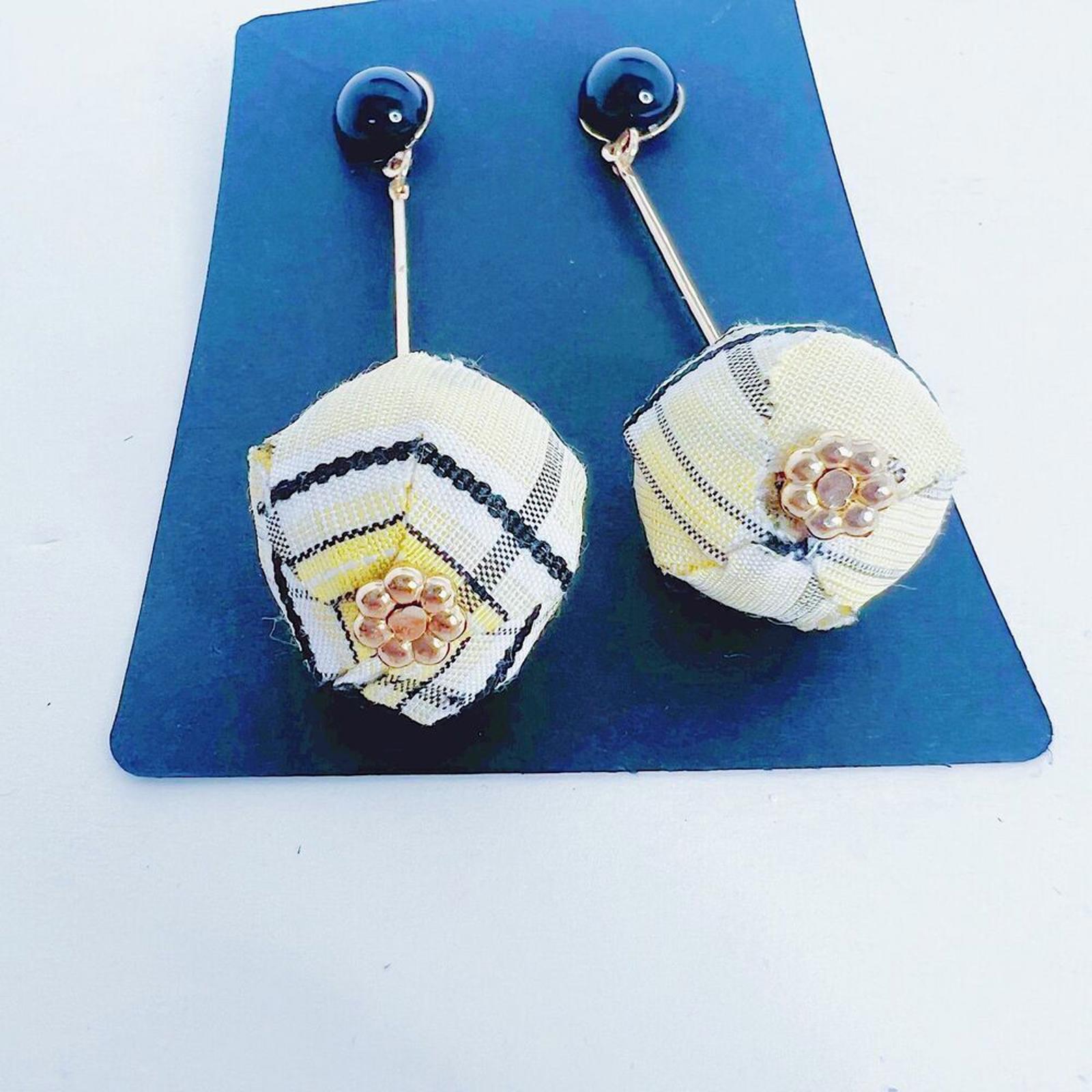 Yellow Black Plaid Ball Statement Drop Earrings
