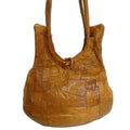 Vintage 70s Brown Leather Patchwork Boho Hippie Festival Shoulder Bag Hobo Bag