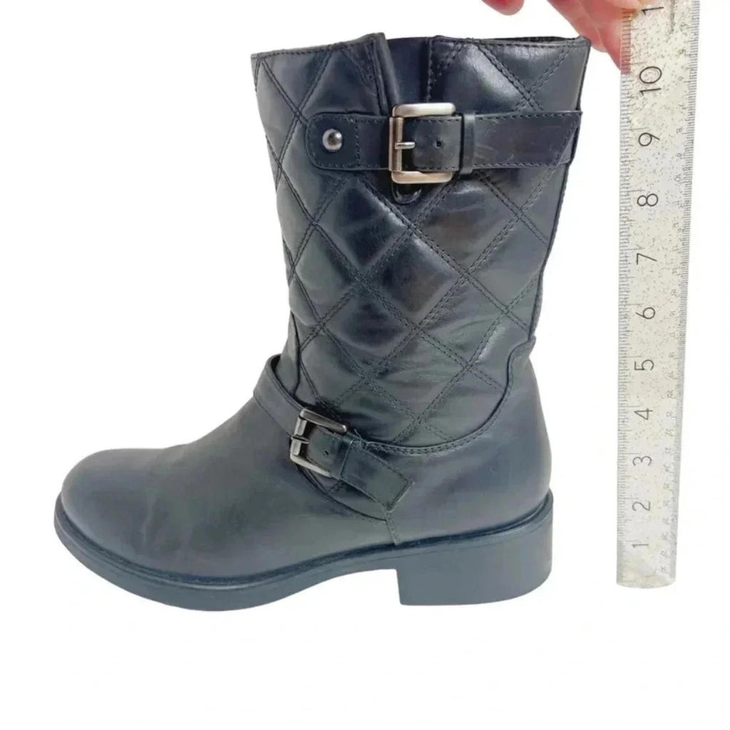 Aquatalia by Marvin K Sherry Black Quilted Leather Moto Boots Women's Size 12