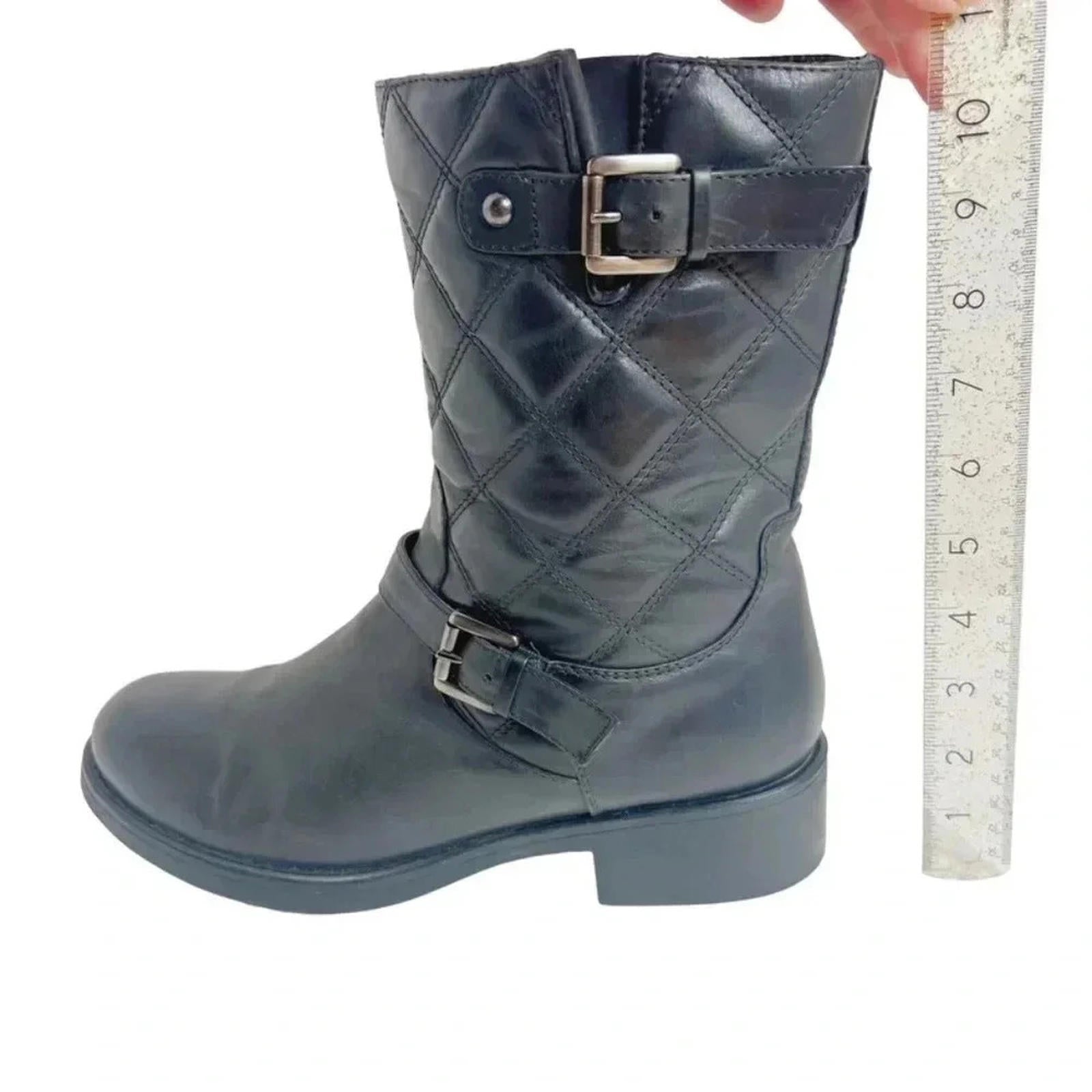 Aquatalia by Marvin K Sherry Black Quilted Leather Moto Boots Women's Size 12