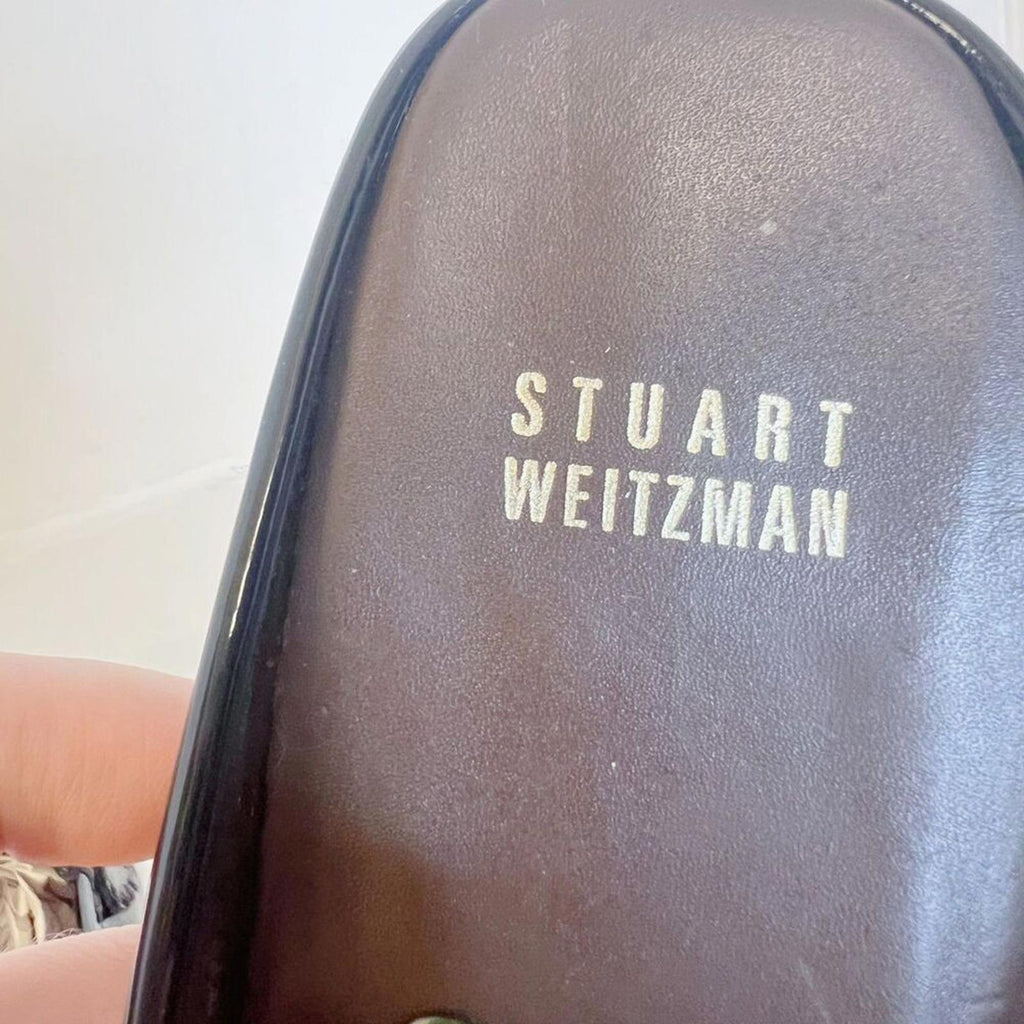 Stuart Weitzman Black Patent Leather Loafer Mules Buckled Slide Women's Size 6