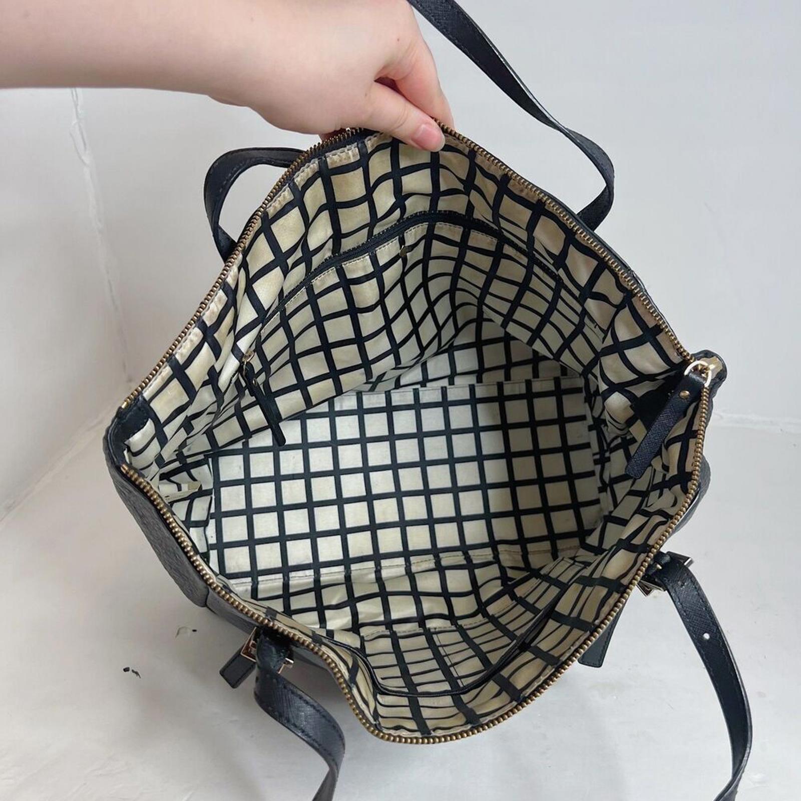 Kate Spade Watson Lane Black Pebbled Leather Tote Bag Zippered Purse