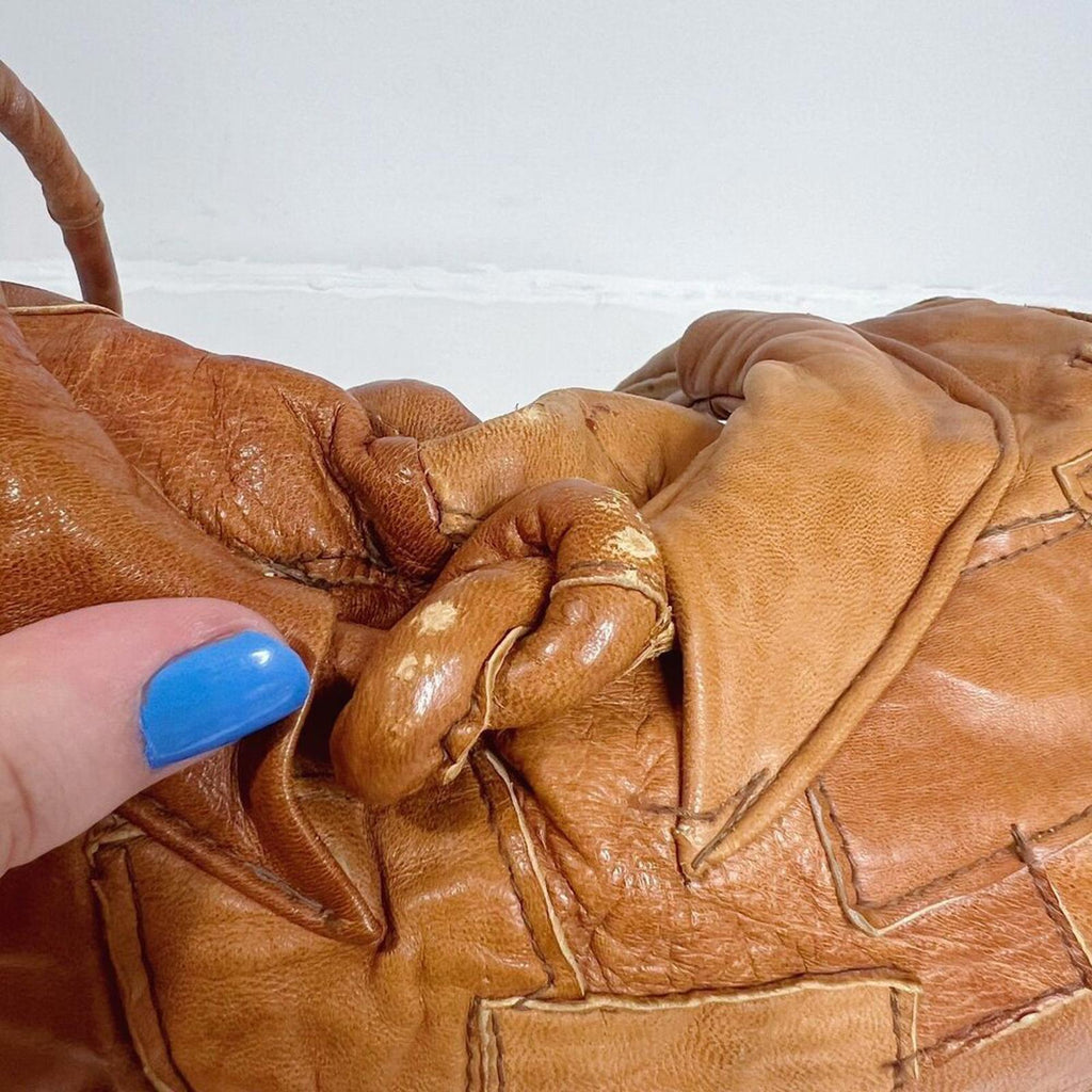 Vintage 70s Brown Leather Patchwork Boho Hippie Festival Shoulder Bag Hobo Bag