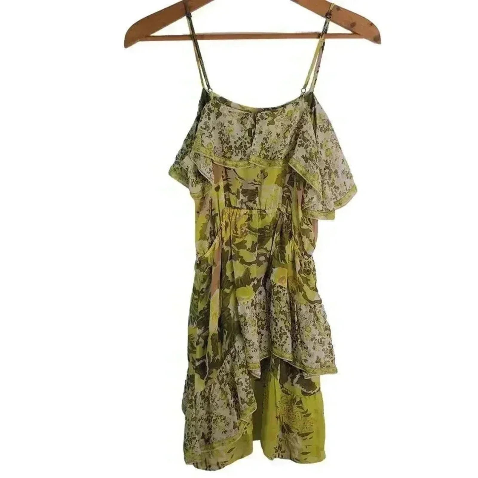 Joie Silk Yellow Floral Ruffled Dress Cottagecore Coquette Fairy Women's Size S