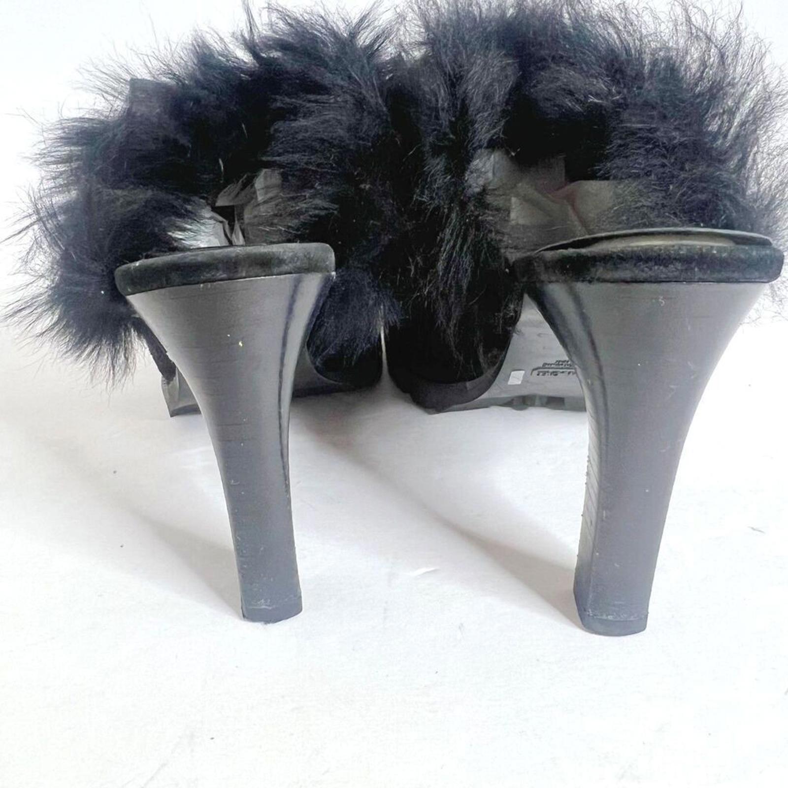 Coach Kristy Black Suede Fur Lined Mules Black Leather Women's Size 6.5