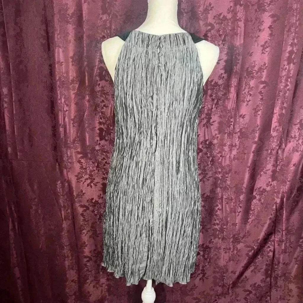Vintage Silver Satin Crepe Shift Dress With Flower Metallic Women's Size 10
