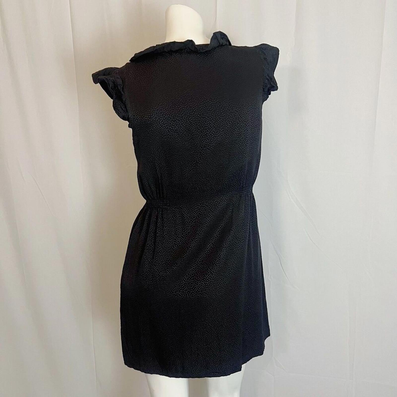 Jenny Han 100% Silk Black Ruffle Sleeve Dress Women's Size S
