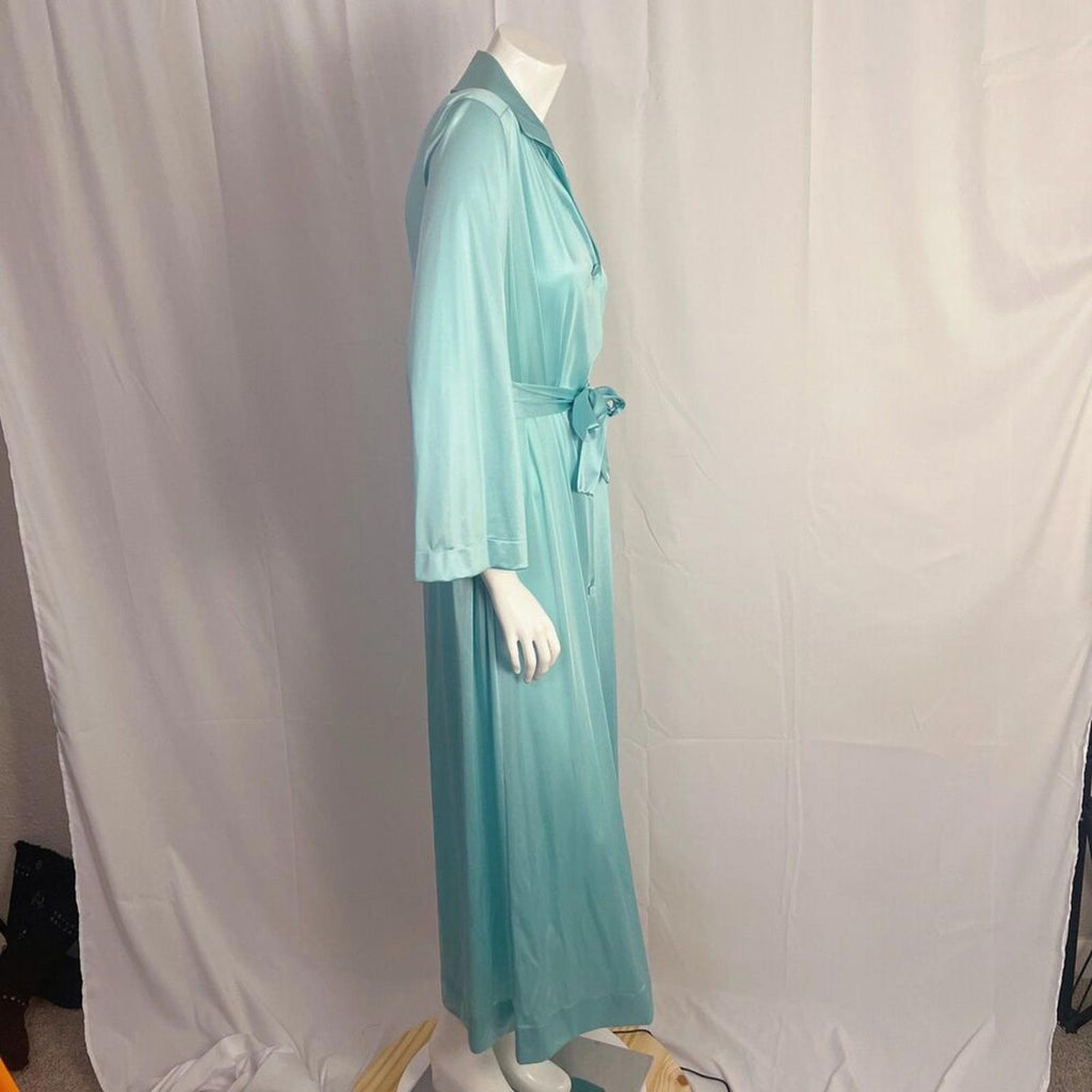 Vintage 1970sVanity Fair Turquoise Nylon Dress Button Up Women's Size 12