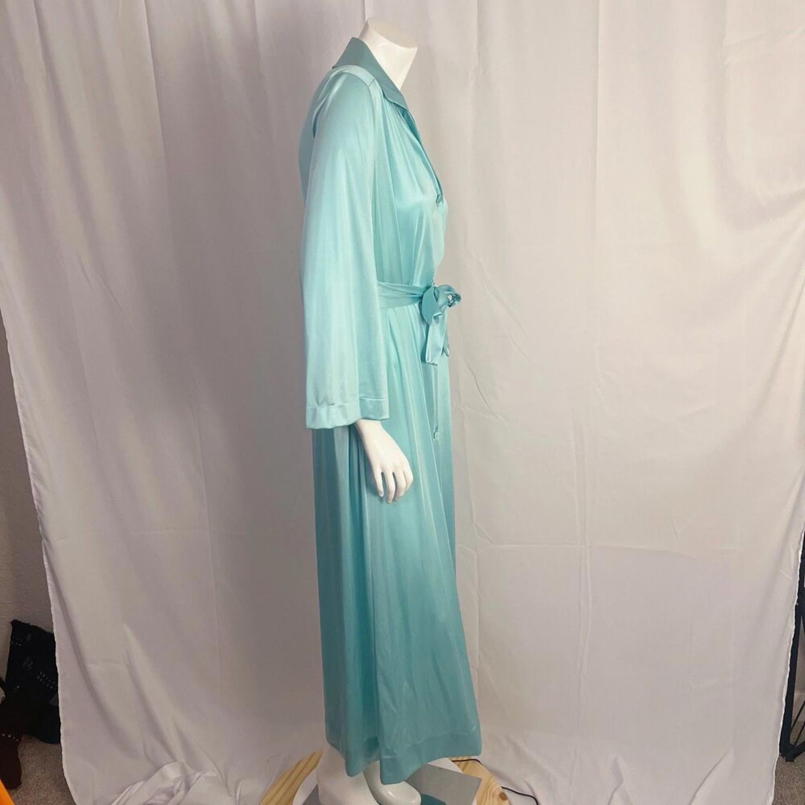 Vintage 1970sVanity Fair Turquoise Nylon Dress Button Up Women's Size 12