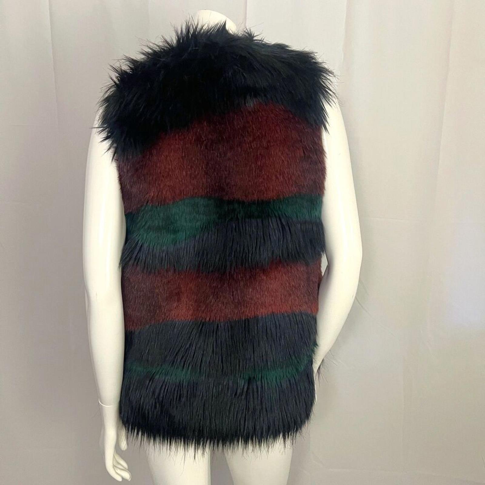 Gianni Bini Multicolored Jewel Tone Faux Fur Vest Mob Wife Indie Sleaze Size S