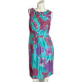 Adrianna Papell Floral Cocktail Sheath Dress Teal Purple Pink Rosette Size 6