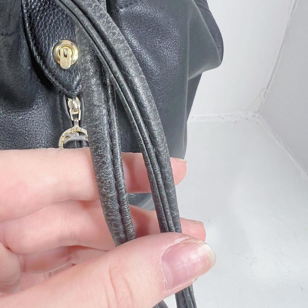 Longchamp RARE Vintage 90s Black Leather Drawstring Backpack Bag