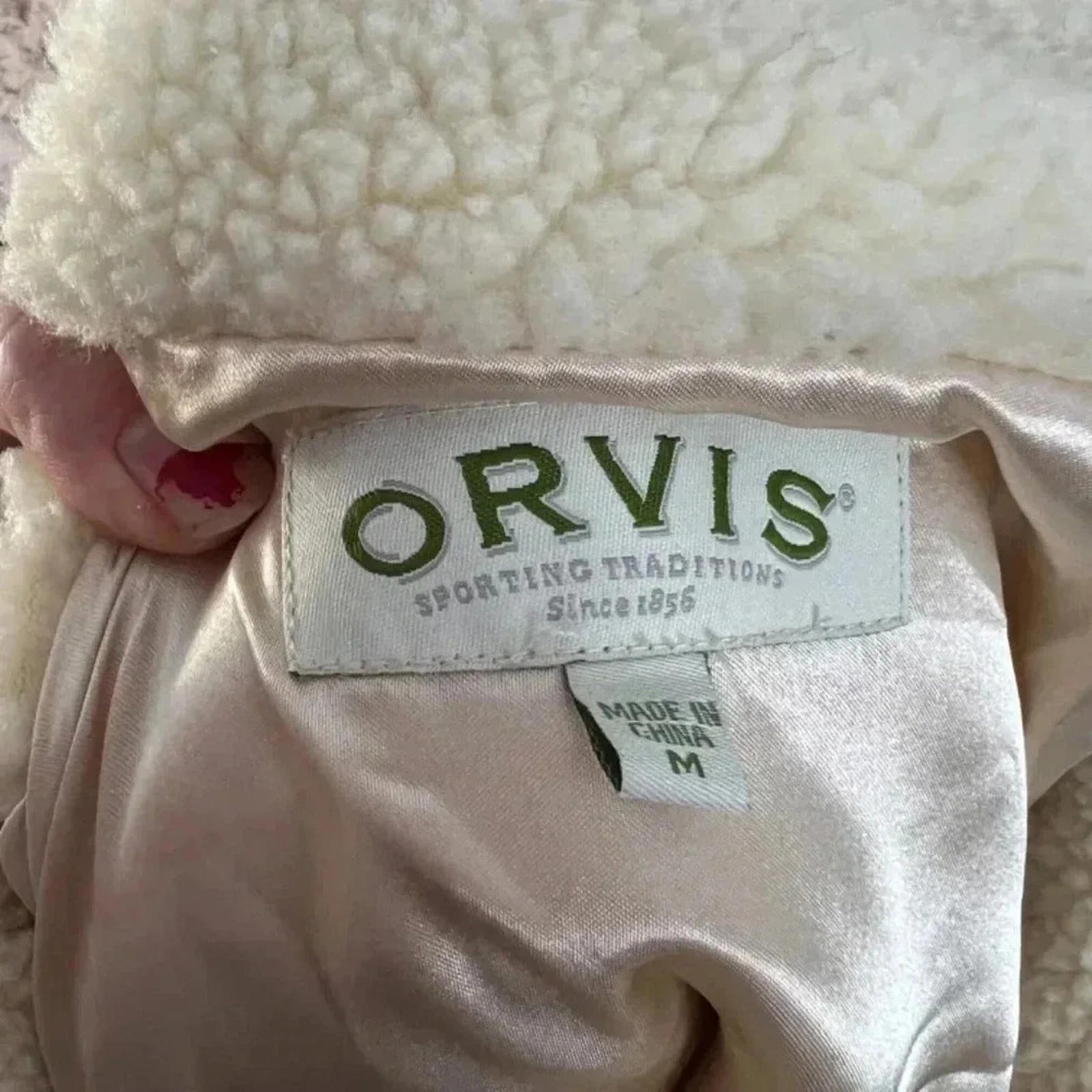 Orvis Cream Sherpa Fleece Teddy Bear Collared 3-Button Jacket Size M
