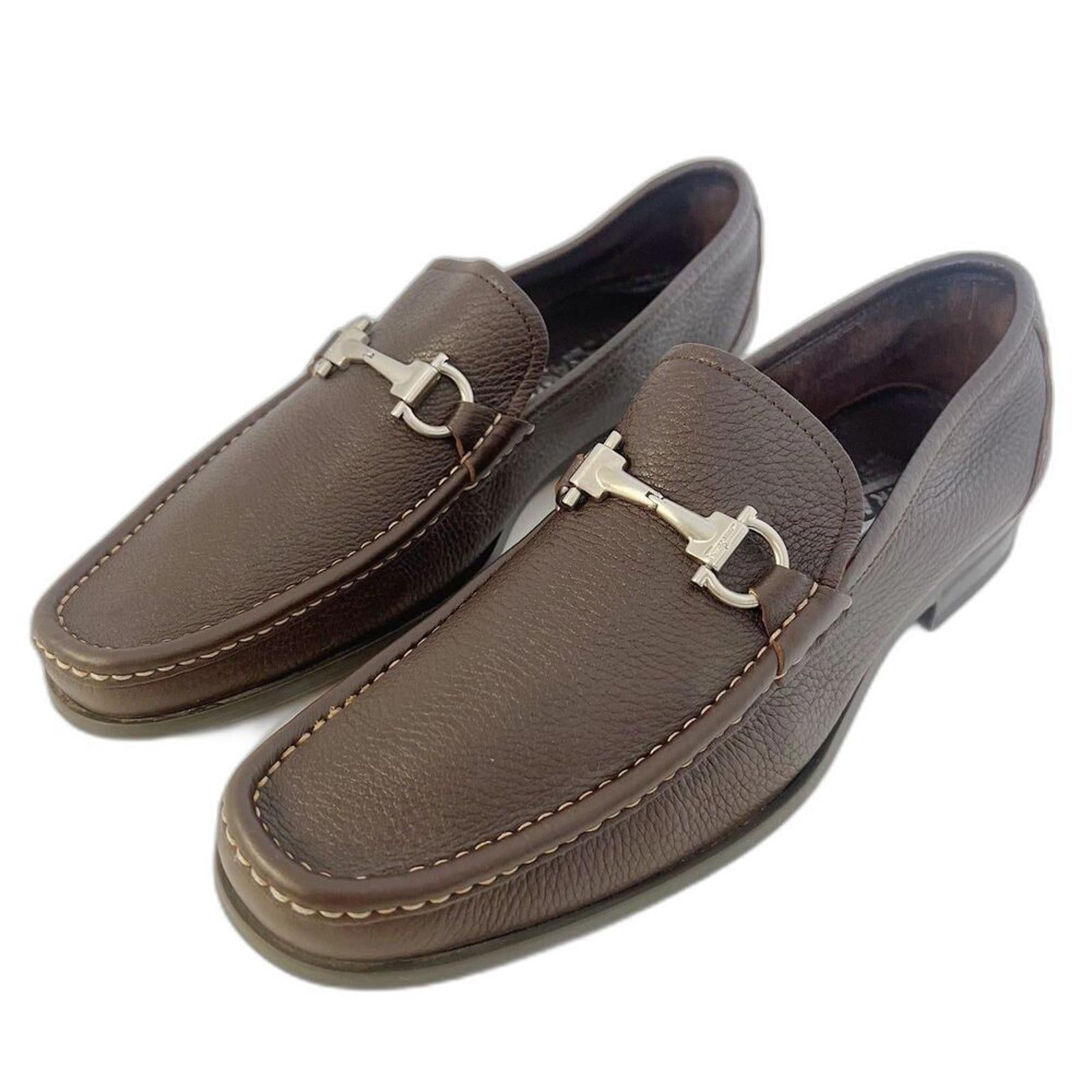 Salvatore Ferragamo Magnifico Brown Leather Horsebit Loafers Hickory Size 9