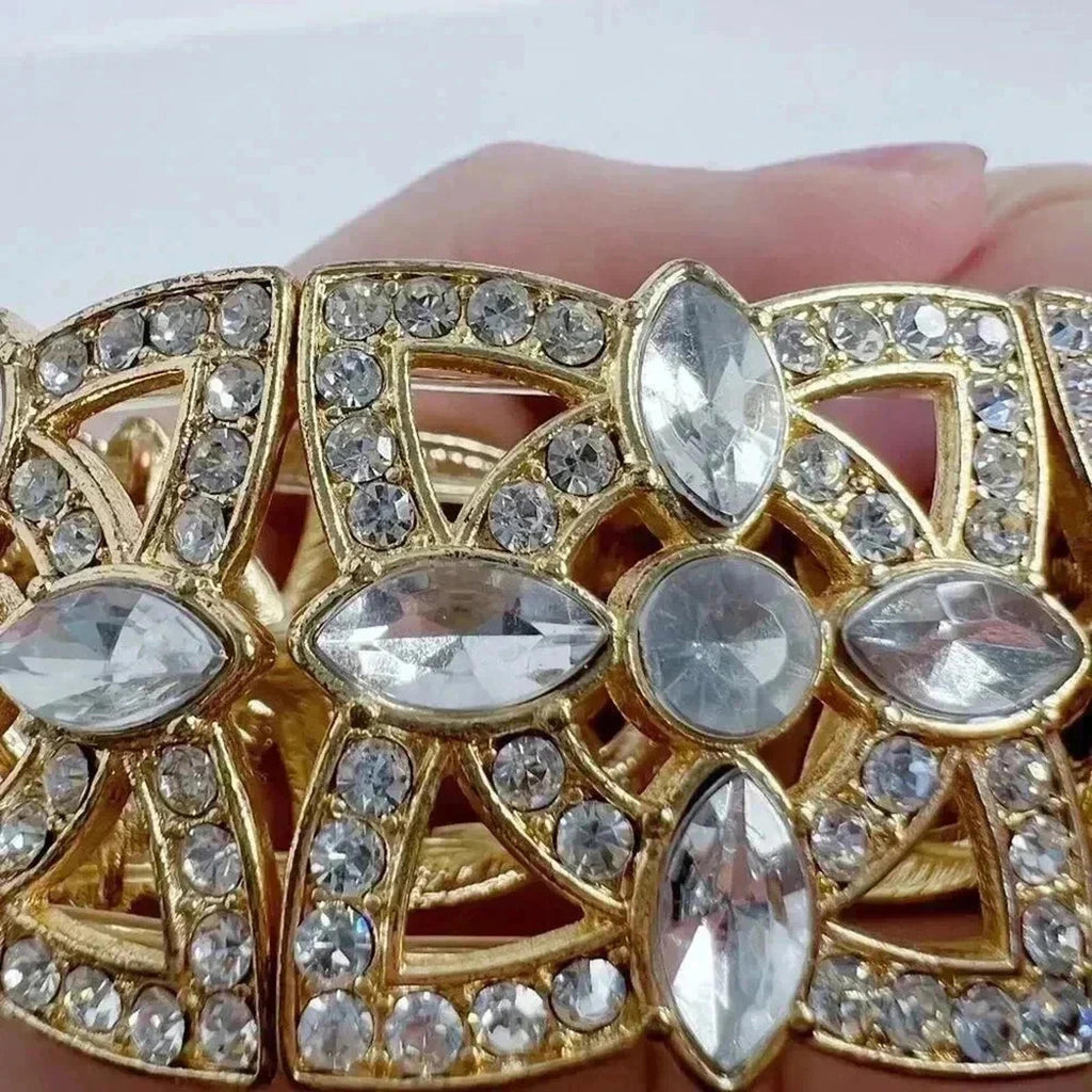 Gold Rhinestone Statement Bracelet Chunky Bohemian Boho Chic
