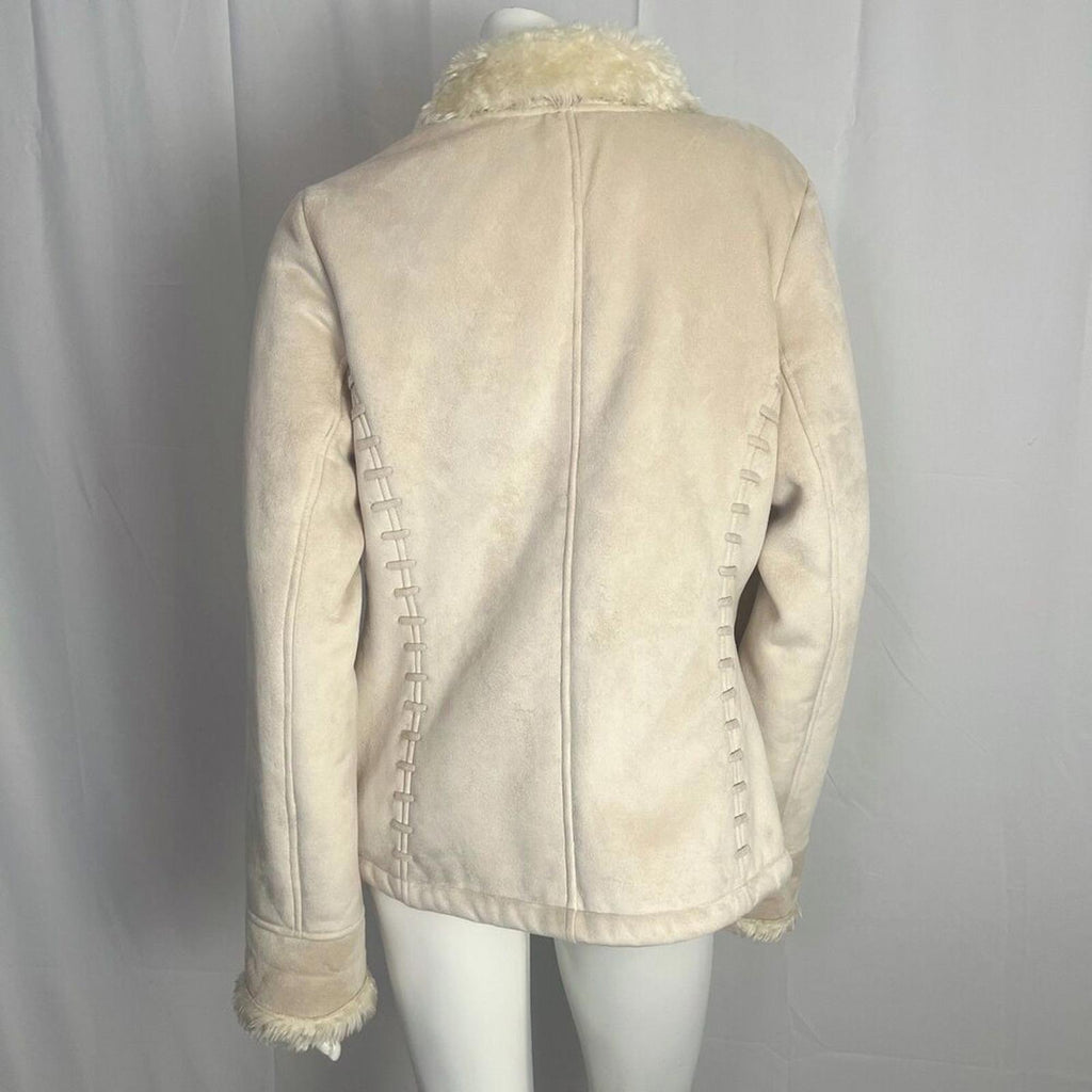 Croft & Barrow Cream Faux Suede Pennylane Jacket Faux Shearling Women's Size L