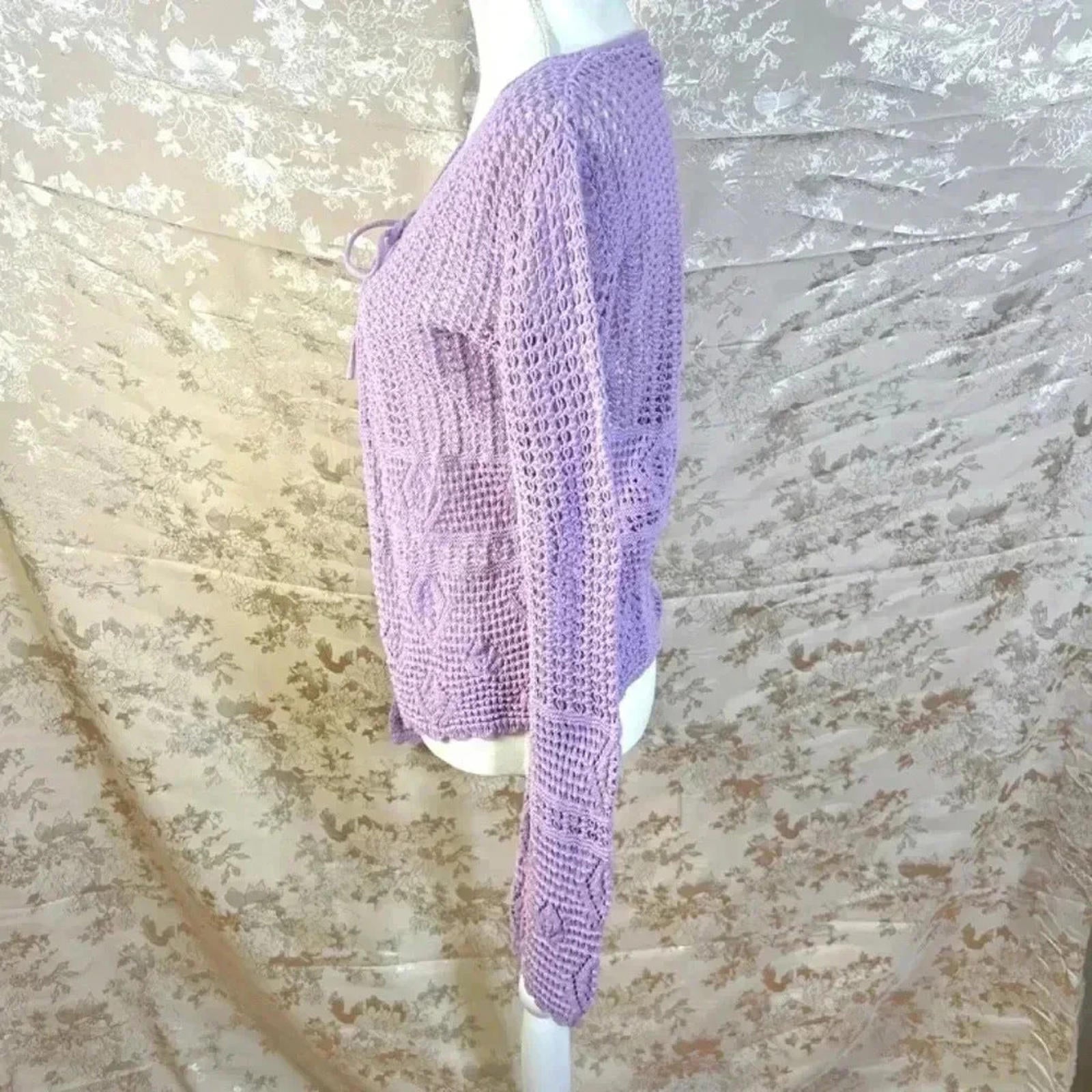 y2k Vintage Crystal Kole Purple Loose Knit Cardigan Women's Size M