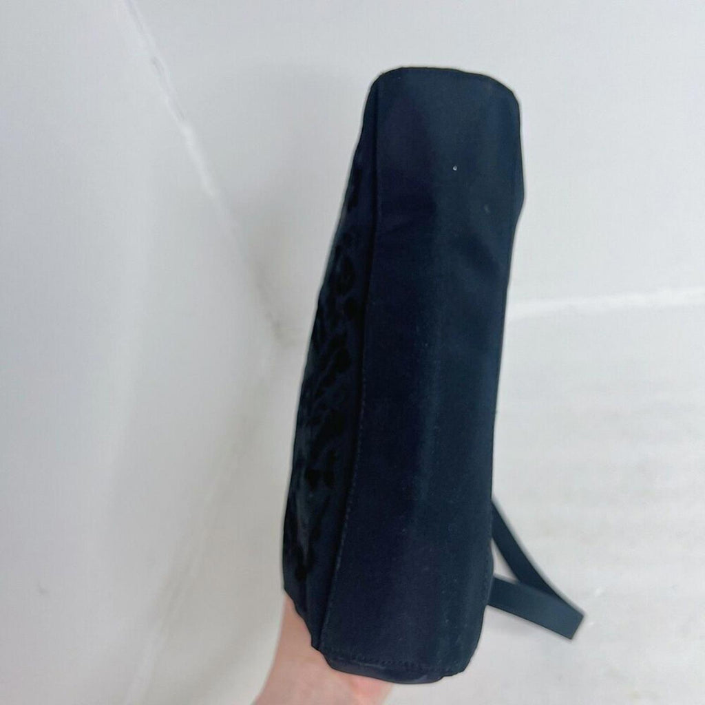 Vintage Black Satin Embroidered Evening Bag Silver Clasp Purse