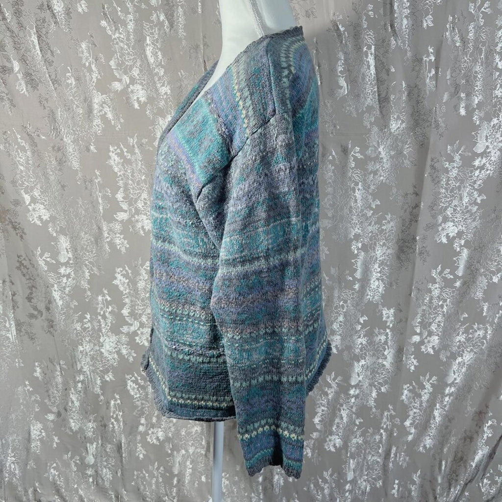 Vintage Jantzen Collection Embroidered Grey Blue Purple Cardigan Sweater Size M