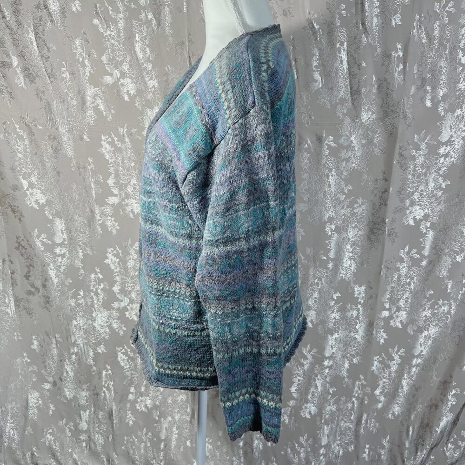 Vintage Jantzen Collection Embroidered Grey Blue Purple Cardigan Sweater Size M