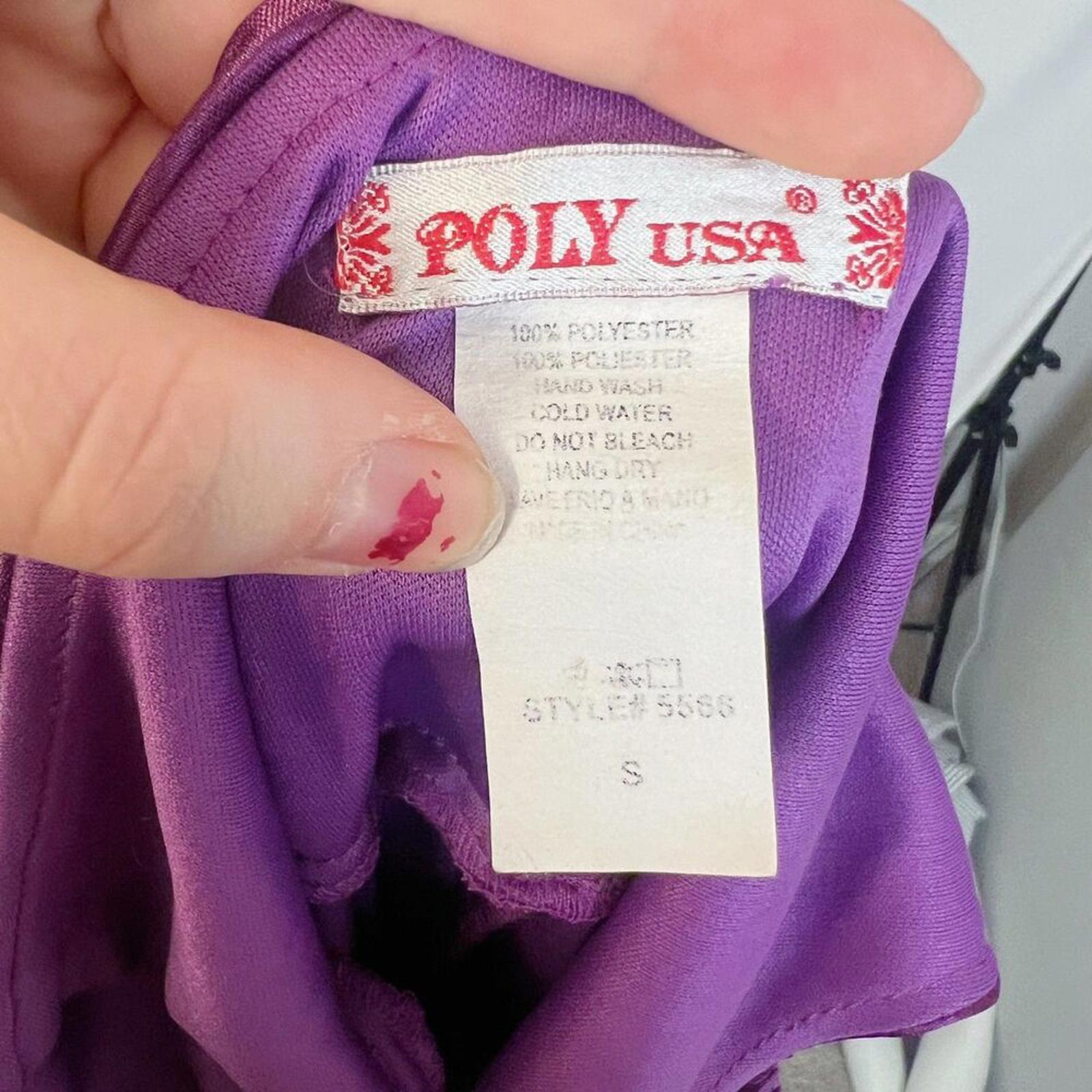 y2k Vintage Poly USA Shiny Purple Ruched Asymmetrical Bodycon Dress Size S