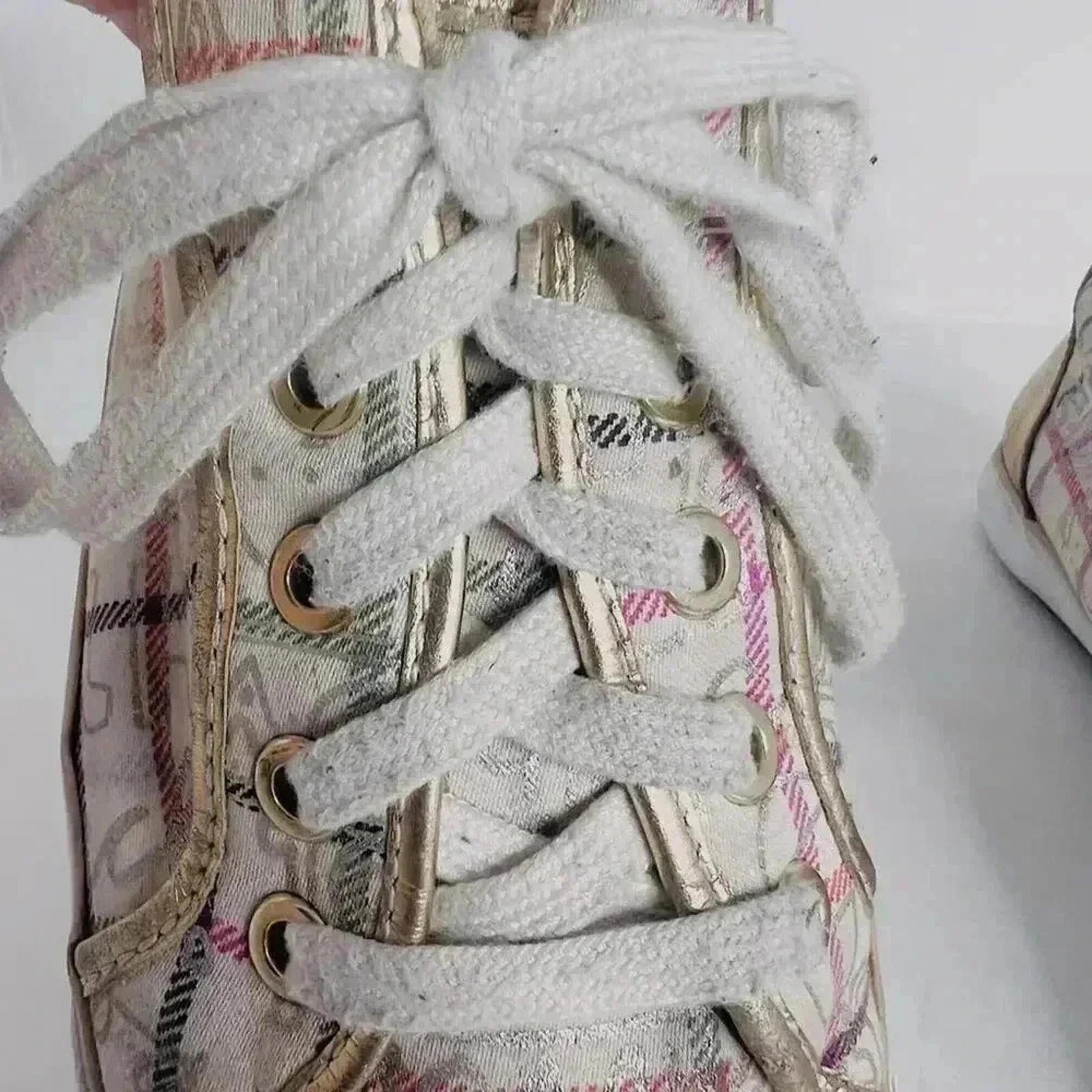 Coach Barrett Cream Multicolored Plaid Gold Leather Sneakers Canvas Size 9.5