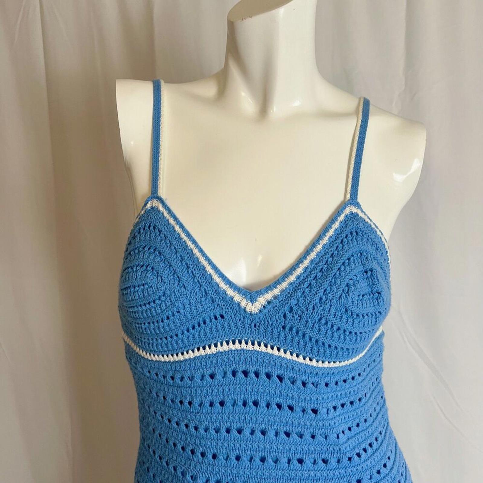 Willow & Wind Blue White Crochet Dress Summer Coconut Girl Women's Size M