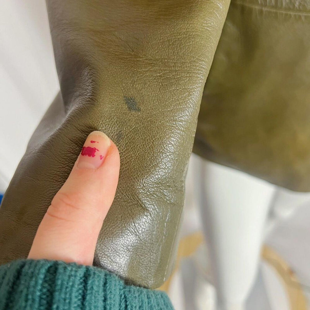 She's Miss Korean Green Leather Button Up Jacket Fur Collar Size S