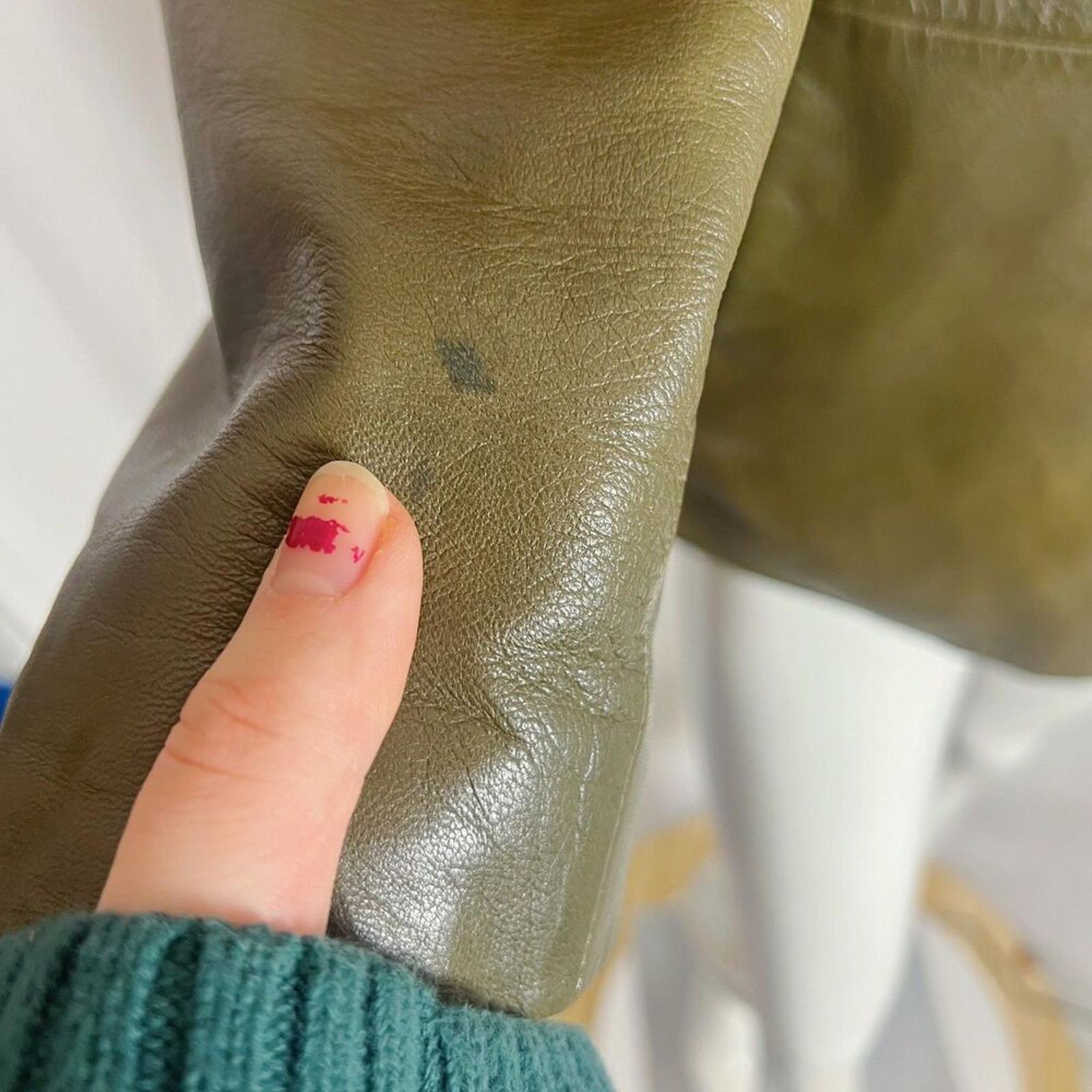 She's Miss Korean Green Leather Button Up Jacket Fur Collar Size S