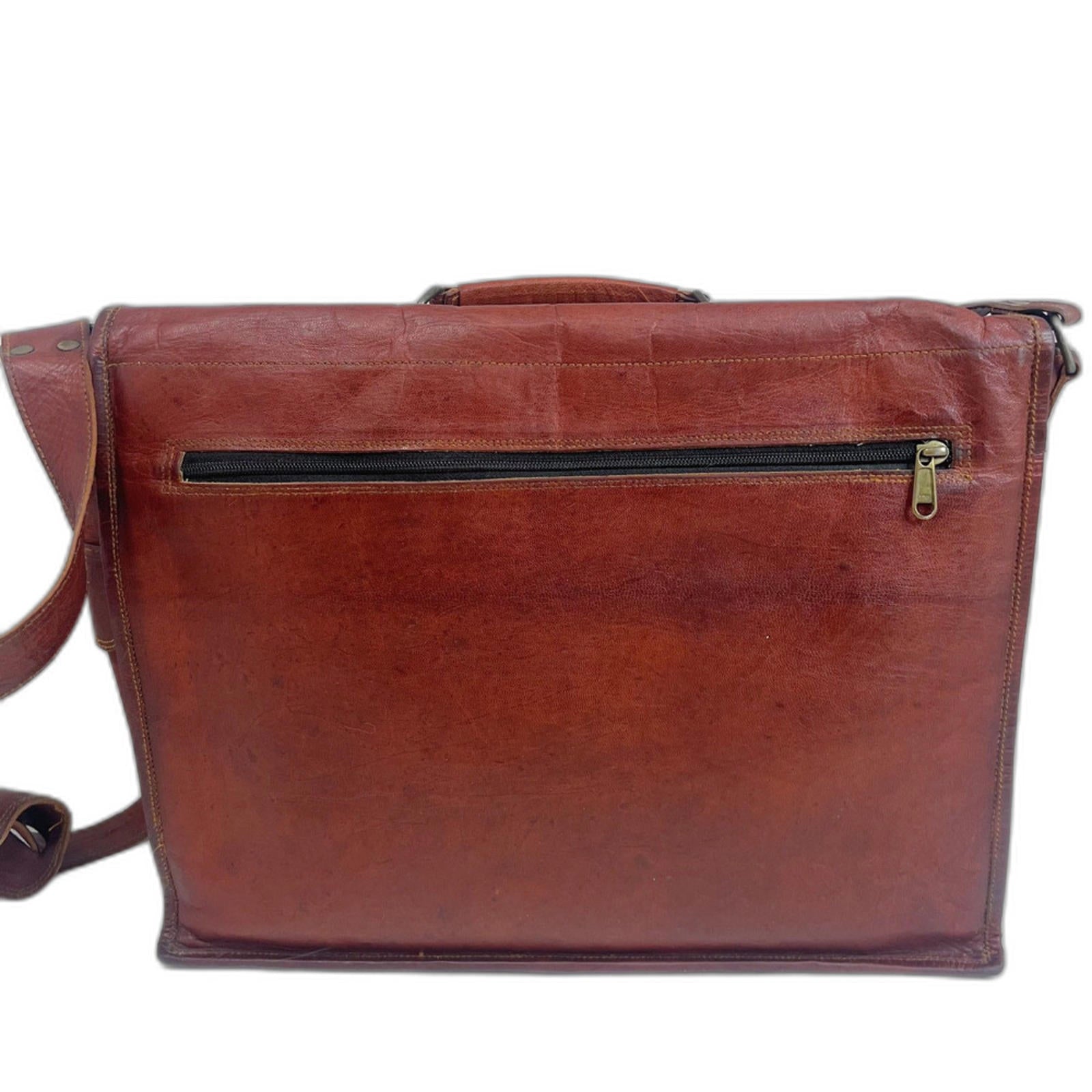 Vintage Cognac Leather Messenger Back Satchel Briefcase Laptop Case