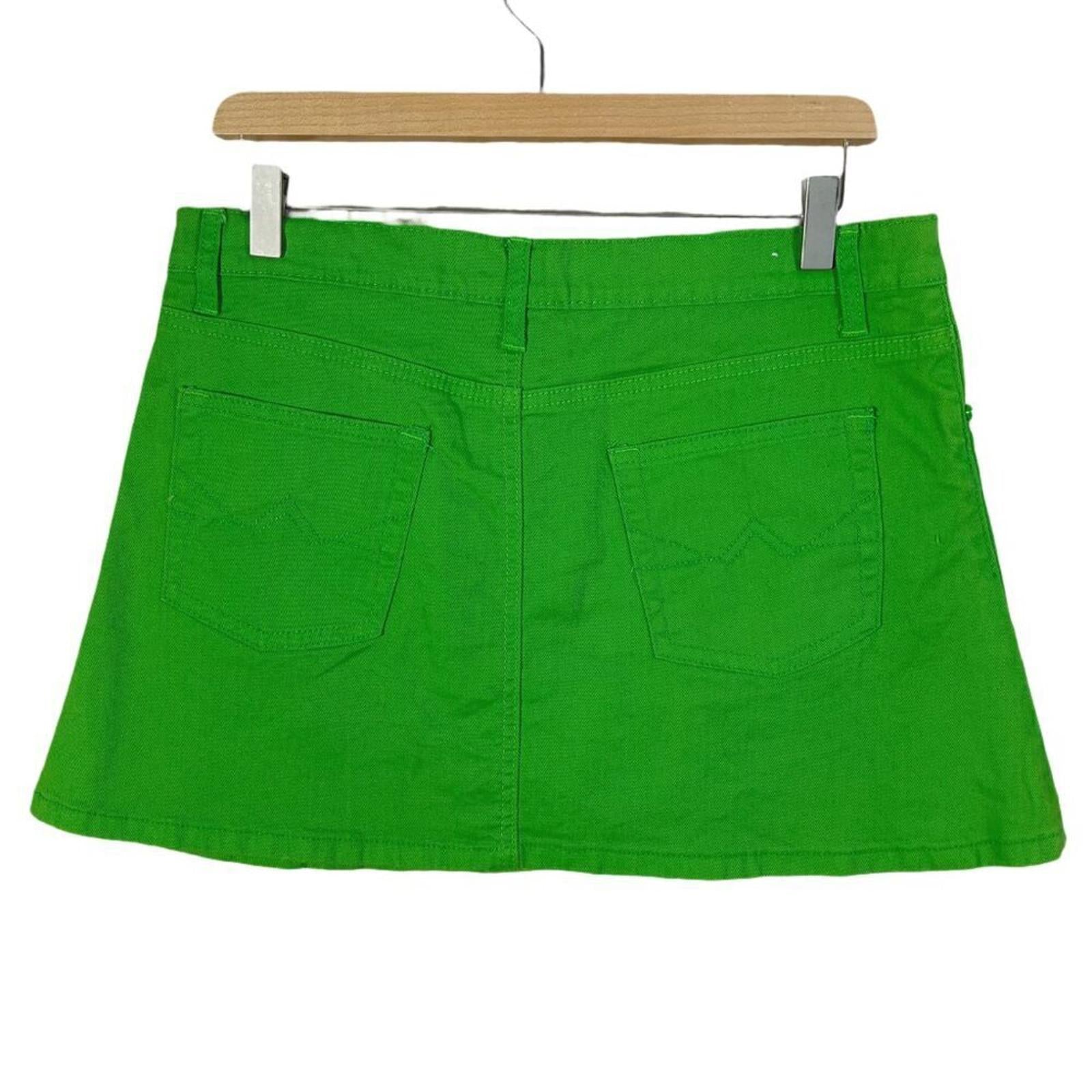 y2k Vintage Green Denim Mini Skirt Rhineston Buttons Women's Size 15