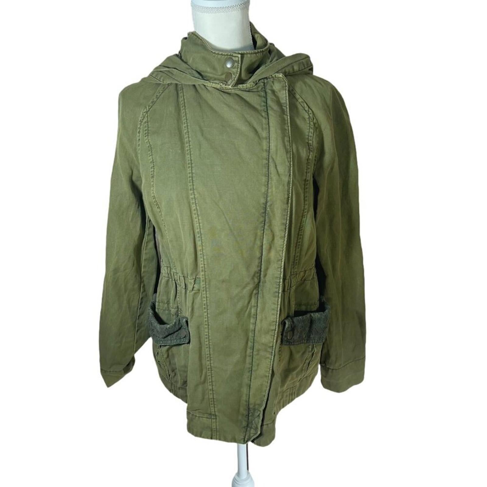 Anthropologie Hei Hei Olive Green Lace Trim Anorak Army Military Jacket Size M